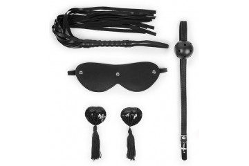Эротический набор в черном цвете: маска, кляп, пэстисы, плётка