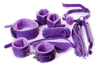 Фиолетовый набор БДСМ «Накажи меня нежно» с карточками