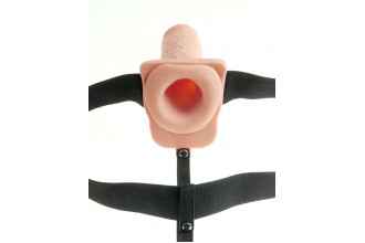 Телесный перезаряжаемый вибрострапон 7 Hollow Rechargeable Strap-on with Balls - 20,3 см.