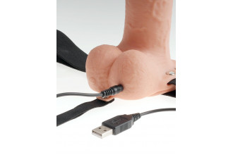 Телесный перезаряжаемый вибрострапон 7 Hollow Rechargeable Strap-on with Balls - 20,3 см.