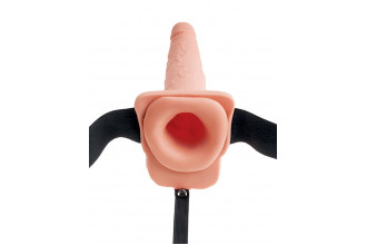 Телесный полый страпон с имитацией эякуляции 7.5 Hollow Squirting Strap-On with Balls - 21,6 см.