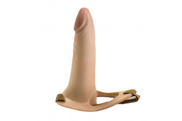 Пустотелый фаллопротез с ремешками - 18 см.