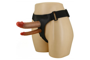 Темно-бежевый фаллопротез для двойного проникновения - 17,5 см.