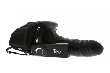 Мужской фаллопротез с вибрацией ROBOTIC MALE STRAP-ON BLACK - 17 см.