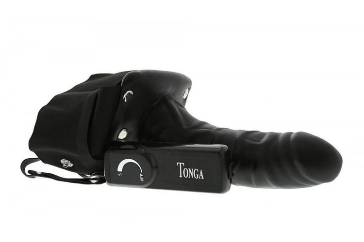 Мужской фаллопротез с вибрацией ROBOTIC MALE STRAP-ON BLACK - 17 см.