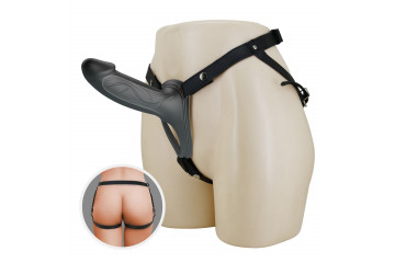 Черный полый мужской страпон London - 16,8 см.