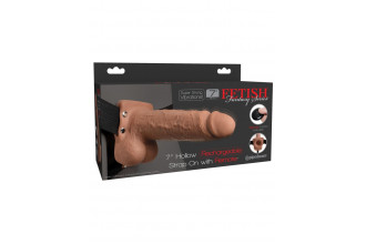 Кофейный перезаряжаемый вибрострапон 7 Hollow Rechargeable Strap-on with Balls - 20,3 см.