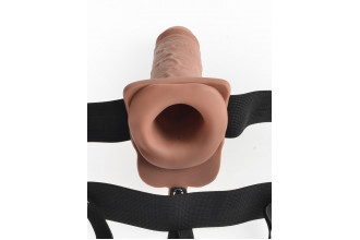 Кофейный перезаряжаемый вибрострапон 7 Hollow Rechargeable Strap-on with Balls - 20,3 см.