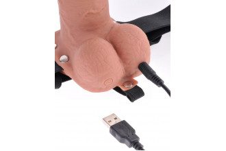 Кофейный перезаряжаемый вибрострапон 7 Hollow Rechargeable Strap-on with Balls - 20,3 см.