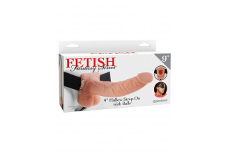 Полый страпон телесного цвета Hollow Strap-On with Balls - 24 см.