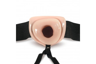 Телесный фаллопротез на черных эластичных ремнях 7 Inch Hollow Strap On - 17 см.