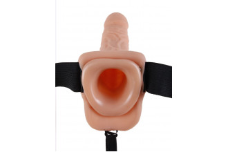 Телесный полый страпон Hollow Strap-On with Balls - 18,9 см.