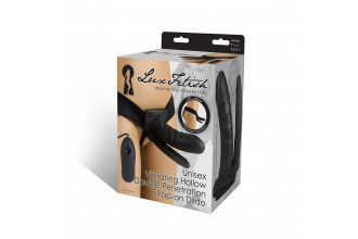 Полый страпон с двумя отростками и вибрацией Unisex Vibrating Hollow Strap-On Double Penetrating Dildo - 17,8 см.