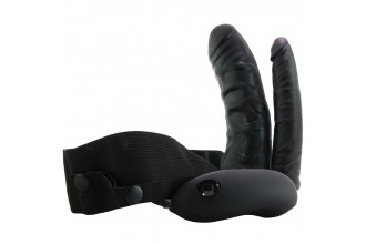 Полый страпон с двумя отростками и вибрацией Unisex Vibrating Hollow Strap-On Double Penetrating Dildo - 17,8 см.