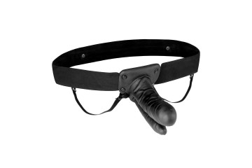 Полый страпон с двумя отростками и вибрацией Unisex Vibrating Hollow Strap-On Double Penetrating Dildo - 17,8 см.