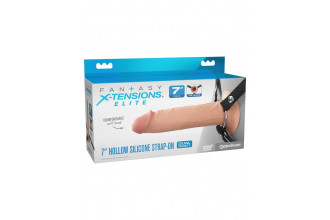 Телесный полый страпон на черных ремнях Hollow Silicone Strap-on - 17,8 см.