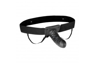 Чёрный полый страпон с вибрацией Unisex Vibrating Hollow Strap-On - 14 см.