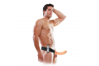 Телесный полый страпон с вибрацией 8 Vibrating Hollow Strap-On - 20,5 см.