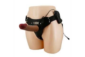 Коричневый полый страпон c вибрацией Starks - 17,5 см.