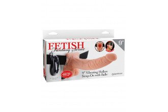 Телесный полый страпон с вибрацией Vibrating Hollow Strap-On with Balls - 24 см.