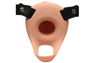 Телесный полый страпон на черных регулируемых ремешках 2’’ Erection Smooth Silicone Penis Sheath