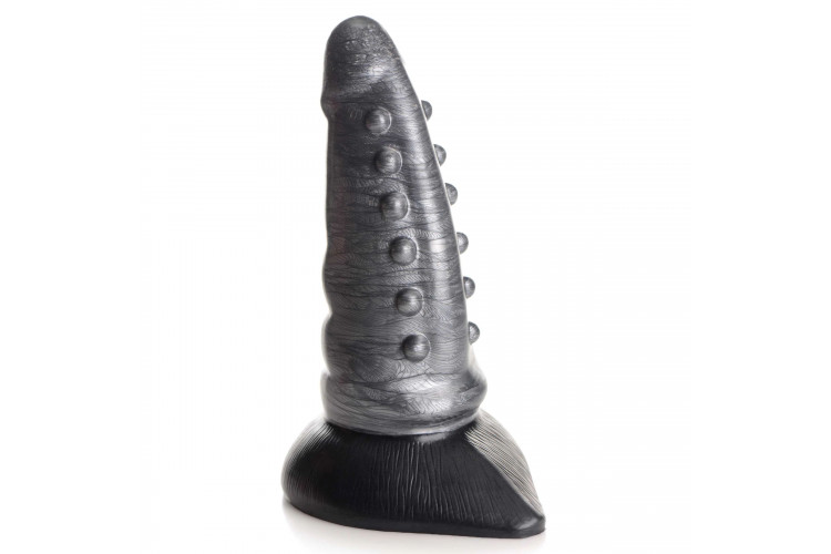 Серый фантазийный фаллоимитатор Beastly Tapered Bumpy Silicone Dildo - 21 см.