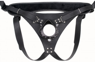 Телесный реалистичный фаллоимитатор на черных трусиках Real Big Strap-On - 34,5 см.
