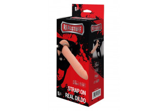 Телесный страпон на черных трусиках Strap On Real Dildo - 20 см.