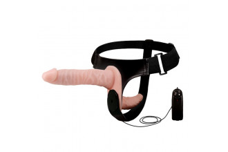 Женский страпон с вибрацией и вагинальной пробкой Ultra Passionate Harness - 18 см.