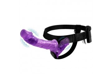 Женский фиолетовый страпон с вагинальной вибропробкой Ultra - 17,5 см.