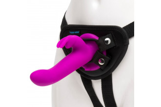 Лиловый страпон Rechargeable Vibrating Strap-On Harness Set - 17,6 см.