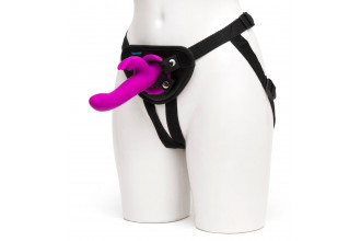Лиловый страпон Rechargeable Vibrating Strap-On Harness Set - 17,6 см.