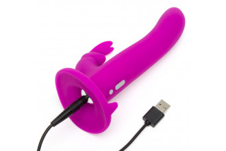 Лиловый страпон Rechargeable Vibrating Strap-On Harness Set - 17,6 см.