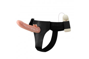 Фаллос с ребристым основанием на трусиках с вибрацией - 18 см.