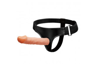 Телесный фаллос на трусиках регулирующегося размера - 19 см.