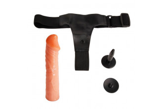 Телесный фаллос на трусиках регулирующегося размера - 19 см.