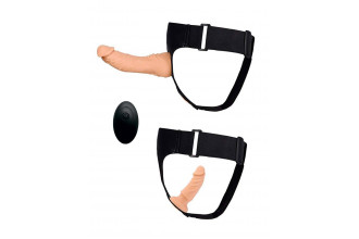 Женский страпон с 2 насадками, вибрацией и пультом ДУ Женский страпон с 2 насадками, вибрацией и пультом ДУ