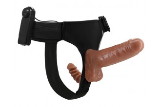 Страпон с вагинальной пробкой и вибрацией Ultra Passionate Harness - 16 см.