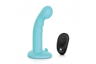 Голубая изогнутая насадка 6in Remote Control Ripple P-Spot G-Spot на черных трусиках - 16 см.