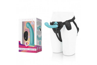 Голубая изогнутая насадка 6in Remote Control Ripple P-Spot G-Spot на черных трусиках - 16 см.