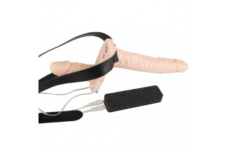 Телесный женский страпон с вагинальной пробкой Strap-On Duo - 15 см.