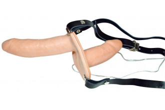 Телесный женский страпон с вагинальной пробкой Strap-On Duo - 15 см.