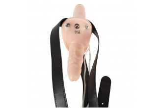 Телесный женский страпон с вагинальной пробкой Strap-On Duo - 15 см.