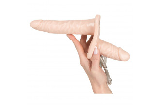 Телесный женский страпон с вагинальной пробкой Strap-On Duo - 15 см.