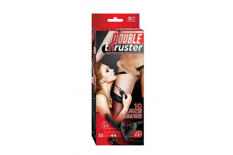 Телесный страпон с вибрацией и вагинальной пробкой DOUBLE THRUSTER VIBE WITH HARNESS - 17 см.