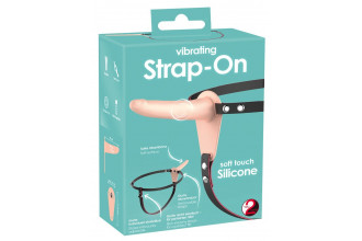 Телесный поясной страпон с вибрацией Vibrating Strap-On - 15,7 см.