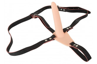 Телесный поясной страпон с вибрацией Vibrating Strap-On - 15,7 см.