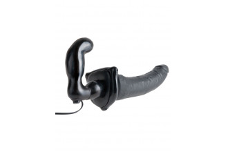 Черный страпон с вагинальной пробкой Deluxe Vibrating Penetrix Strap-On - 19 см.