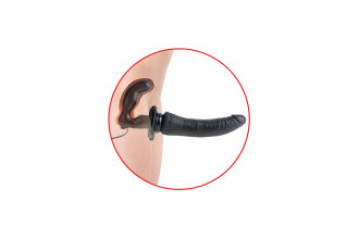 Черный страпон с вагинальной пробкой Deluxe Vibrating Penetrix Strap-On - 19 см.