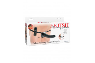 Черный страпон с вагинальной пробкой Deluxe Vibrating Penetrix Strap-On - 19 см.